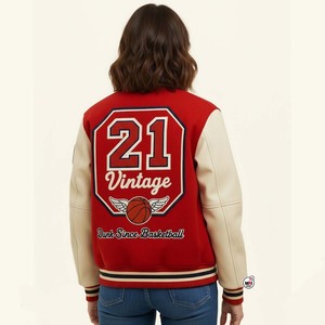 MRI Made Vintage Varsity <b>Jacket</b> <b>Men</b> Red Cream Sleeve Embroidered M <b>Letter</b> Patch Design Baseball Style Turn-down Collar <b>Jackets</b> - Product Image 4