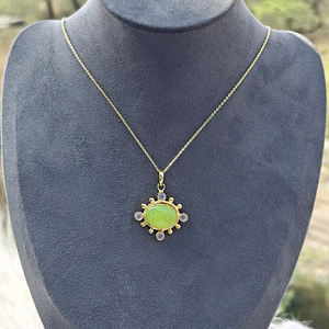 จี้ทองเหลืองชุบทองคุณภาพพรีเมียม น้ำหนักเบา ประดับด้วยพลอยเพรนไนต์ หยกสีชมพู และพลอยคาลซิโดนี พร้อมจี้แบบคอลเล็ตเซ็ตติ้ง สร้อยคอแฟชั่นประดับเพชร CZ - Product Image 5