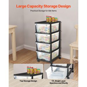 Carrito de Almacenamiento de Plástico con 4 Cajones y Ruedas, Organizador con Divisores para Armario, Cómoda o Dormitorio - Product Image 2