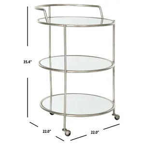 Chariot de bar rond moderne en métal avec étagères en verre, diamètre 22 pouces, hauteur 35,4 pouces, roulettes, design durable - Product Image 1