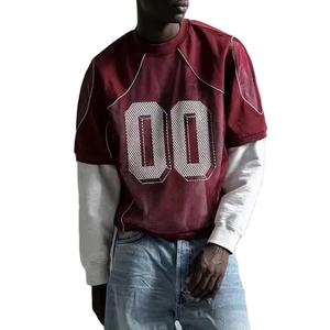 Maillot de sport unisexe ample en maille avec logo personnalisé, imprimé par sublimation, anti-bactérien, sans couture, col en V, manches courtes, coupe oversize - Product Image 2