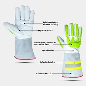 2026 Wholesale Long Cuff Impact Protective Cut Resistant Anti-Impact TPR Silicone-free <b>Driver</b> Safety Goatskin Leather <b>Gloves</b> - Product Image 3