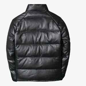Blouson matelassé en cuir personnalisé pour homme, tendance 2025, avec col montant, coupe-vent et fermeture éclair, idéal pour l'hiver - Product Image 3