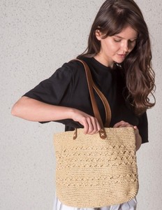 Bolso Tote de Rafia Hecho a Mano, Bolso de Hombro Tejido de Color Natural, Bolso de Uso Diario Artesanal, Bolso de Ganchillo Forrado - Product Image 1