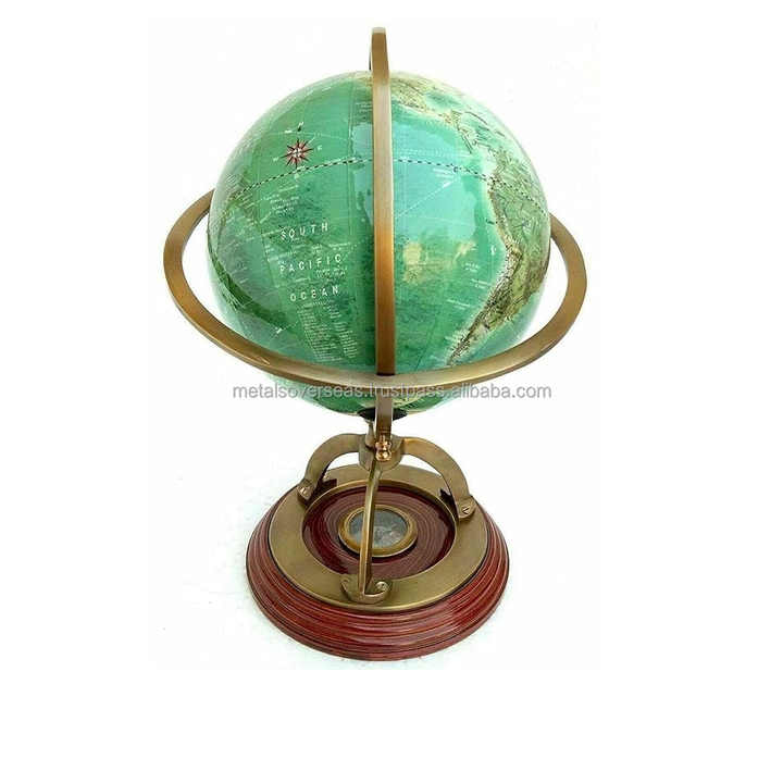 Antique Brass 14-Inch Tall Nautical World Globe & Map Handmade Collectible Tablet Top Globe Compass Custom Print Fashion Model