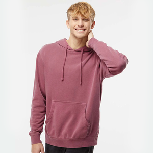 Sweat à capuche oversize pour homme, couleur bordeaux, en molleton de coton, effet vintage, style streetwear personnalisé avec poche kangourou - Product Image 1