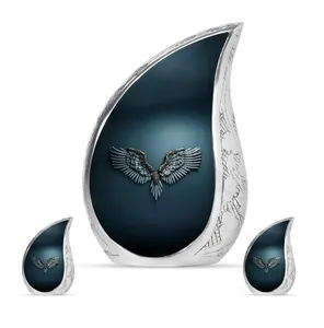 Vintage <b>Aluminum</b> Tear Drop Memorial Urn Funeral Ash <b>Container</b> Crafted With Refined Artistic Matte Surface Texture - Product Image 1