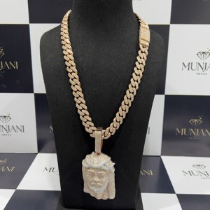 Collar con Colgante de Paz, Chapado en Oro Rosa de Lujo, Oro Sólido de 14K/18K, Certificado IGI, VVS, Estilo Hip Hop, Unisex, Cadena de Primera Calidad - Product Image 4