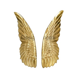 Décoration de mariage en plumes dorées, ailes en aluminium fabriquées à la main, artisanat d'art mural en métal, décoration d'intérieur, articles de luxe en provenance d'Inde - Product Image 1