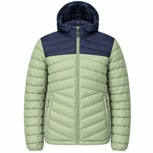 Chaqueta Acolchada Gruesa para Hombre, Diseño Moderno, Logotipo Personalizado OEM, Ecológica, Reversible, Dos Tonos Verde Salvia y Azul Marino, Resistente al Viento - Product Image 2