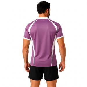 Men's <b>Light</b> Blue Striped Short Sleeve Rugby Jersey V-<b>Neck</b> Moisture Wicking Fitted Athletic Shirt for Team Sports Training - Product Image 2