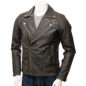 Veste en cuir de style vintage à col montant enduit, disponible en OEM, pour hommes, respirante, confortable, avec logo sur le devant - Product Image 2