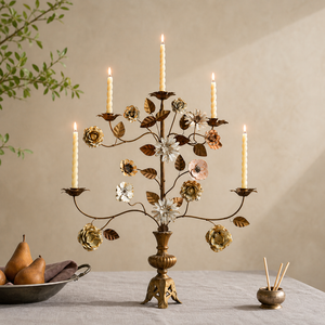 Antique Gold Multi Arm Metal Flower Candelabra Decorative Floral Candle Holder Luxury <b>Table</b> Centrepiece Home Decor - Product Image 1