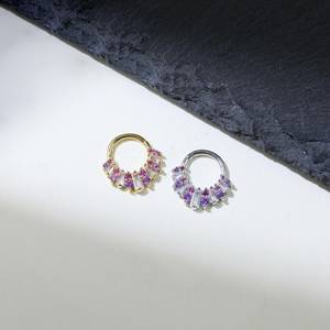 Anneau de piercing pour le nez Daith Clicker en argent sterling 925 plaqué or 14 carats avec topaze blanche, améthyste et grenat rhodolite - Product Image 3
