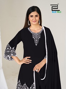 Women's Salwar Kameez with <b>White</b> Embroidery Regular Fit Viscose Floor-Length Traditional Ethnic Wedding Wear - Product Image 4
