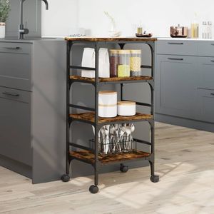 Chariot de cuisine en bois d'ingénierie de chêne fumé 17,7''x13,8''x35,2'' - Îlots et chariots de cuisine - Product Image 4