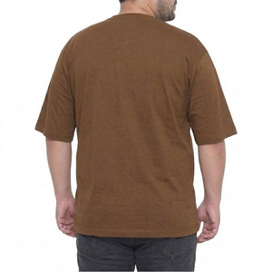 KADIA <b>Men's</b> <b>Brown</b> Cotton T-Shirt Short Sleeve O-Neck Casual Solid Color Pocket Front Logo Regular Fit - Product Image 6