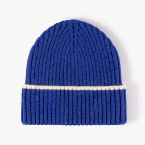 Bonnet unisexe bleu côtelé, style décontracté, ajustable, 100% coton, taille adulte, usage quotidien, 56-58 cm - Product Image 1