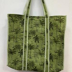 Eco-Friendly Women's <b>Hand</b>-Block Print Floral Cotton Quilted <b>Mini</b> Tote Zipper Bag Bohemian Shoulder Bag Spring Summer For Women - Product Image 1