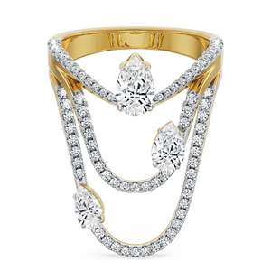 Bague élégante de luxe en moissanite taille poire avec pierres latérales et bande pavée incurvée, plaquée or/argent/or rose, pour mariage et anniversaire - Product Image 6