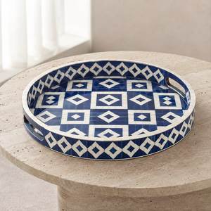Royal Elegance Handcrafted Bone Inlay Floral Pattern Customizable Serving Tray Polished Finish Dishwasher <b>Microwave</b> Safe Luxury - Product Image 5
