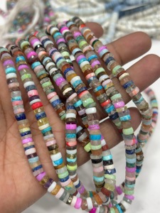 Perles de pierres précieuses de haute qualité pour la fabrication de bijoux, 17 pouces, pierres naturelles multicolores, facettées, forme Heishi, taille 7-8 mm - Product Image 2