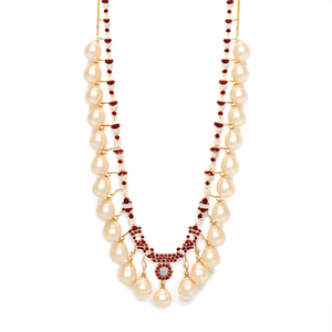 14K Gold Plated <b>Ruby</b> and Freshwater Pearl <b>Necklace</b> Set with Diamonds for Wedding and Party - Product Image 2