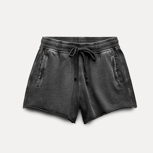 Ensemble 2 pièces décontracté pour femme en coton lavé, col rond, manches courtes, coupe ample, couleur unie, idéal printemps-été – Prix de gros - Product Image 5