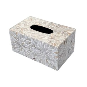 Caja de pañuelos rectangular de alta gama con incrustaciones de nácar y madera hecha a mano para decoración del hogar - Product Image 4