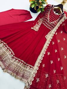 ชุดเดรส Anarkali ดีไซน์หรูหราสำหรับผู้หญิง TENNECY พร้อมกางเกงและผ้าคลุมไหล่ ผ้าจอร์เจตเนื้อหนา ทรงบานเต็มตัว เหมาะสำหรับงานแต่งงานและงานปาร์ตี้ ใส่ได้ทุกฤดู - Product Image 2
