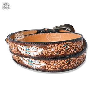 Cinturones de cuentas de cuero genuino con diamantes de imitación al por mayor para hombres con diseño tallado a mano a bajo precio - Product Image 5