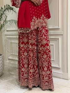 Designer Party Wear Bridal Wear Zari And Sequence Embroidery Work Faux Georgette <b>Top</b> With Plazzo And Dupatta Ready To Wear Set - Product Image 5