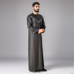 Men Black Polyester Thobe Long Sleeve Ankle Length Sweetheart Neckline Embroidered Breathable Casual Daily Wear Ramadan Prayer - Product Image 4