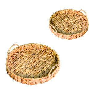 Handcrafted WATER HYACINTH TRAY FRUIT STORAGE <b>BASKET</b> Handmade <b>Wicker</b> Tray with <b>Handles</b> - Product Image 1