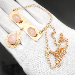 Natural Rose Quartz Gemstone <b>Necklace</b> 18K Gold Plated – Elegant Bar Pendant Jewelry - Unique <b>Statement</b> <b>Necklace</b> - Gift for her - Product Image 3