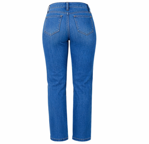 Pantalones vaqueros de mezclilla para mujer con logo personalizado, cintura elástica con cordón, estilo boyfriend, ajuste casual, bolsillos y logo bordado con efecto rotura. - Product Image 4