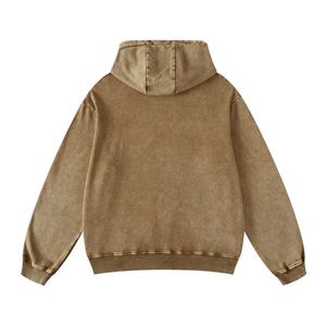 Sudadera con Capucha de Invierno, Color Beige Lavado, Acabado Desgastado, Forrada, Tejida, 100% Algodón, Corte Holgado, Transpirable, con Bordado Personalizado - Product Image 2