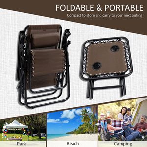 Set di 3 Sedie Reclinabili a Gravità Zero Marroni con Tavolino Laterale, Portabicchieri e Poggiatesta per Piscina e Campeggio - Product Image 6