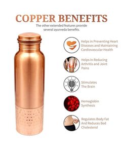 <b>Copper</b> Water Bottle 1 Ltr Hammered Round Leak Proof Eco Friendly Drinkware for Home Office Outdoor Travel - Product Image 3