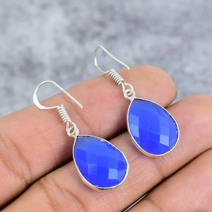 Silvercrowninc 925 <b>Sterling</b> <b>Silver</b> Blue Chalcedony Gemstone Earrings for Women Trendy Pear Shape Everyday Wear and Parties - Product Image 4