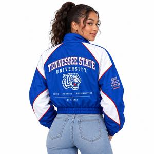 Custom <b>Women</b> Cropped Windbreaker <b>Jacket</b> <b>Lightweight</b> Color Block Zip Up Cheerleading Sports Team <b>Jacket</b> OEM ODM Manufacturer - Product Image 3