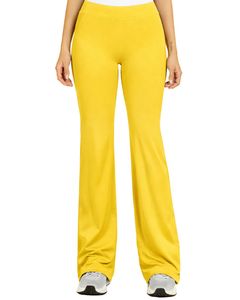 ชุดออกกำลังกายผู้หญิงแบบกำหนดเอง สีเหลืองขาวตัดกัน เสื้อชั้นในกีฬาและกางเกงขาบานเอวสูง ผ้าสเตรช สำหรับโยคะ ฟิตเนส ยิม รับผลิตตามแบบ OEM ขายส่ง - Product Image 6