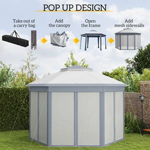 Gazebo Hexagonal Plegable de 13FT X 13FT con 6 Mallas de Malla con Cremallera para Patio, Jardín, Bodas y Fiestas - Product Image 4