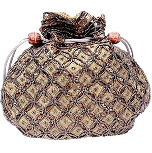 Mini sac à main de mariée Potli avec broderie de pierres fantaisie, élégant sac à main Batwa avec fermeture à cordon, sacs Potli - Product Image 6