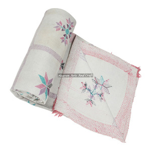 Hand Stitch Bohemian Design Reversible Vintage Cotton Kantha <b>Quilts</b> <b>Throws</b> Indian Reversible Hand Stitched Heavy <b>Throw</b> Old Sari - Product Image 1