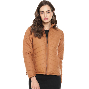 Wholesale <b>Women</b>’s Lightweight Puffer <b>Jacket</b> Chevron Quilted Mock Neck Slim Fit <b>Packable</b> Windproof Winter Coat OEM Camel Brown - Product Image 1