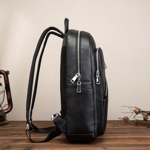 Custom Logo Pebbled <b>Black</b> Leather <b>Backpack</b> Diagonal Zipper Waterproof Laptop Daypack Travel Business <b>School</b> Bookbags - Product Image 3