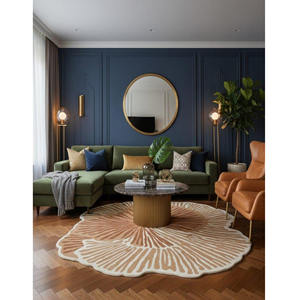 Tapis à motif Ginkgo brun terreux, tufté à la main, de forme irrégulière, tapis de sol sculpté en 3D pour une maison douillette et minimaliste - Product Image 4