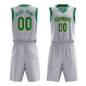 Conjunto de Uniforme de Baloncesto Sublimado Personalizado, Blanco y Verde, Cuello en V, Sin Mangas, Transpirable, para Adultos, Unisex, con Impresión del Nombre del Equipo - Product Image 2