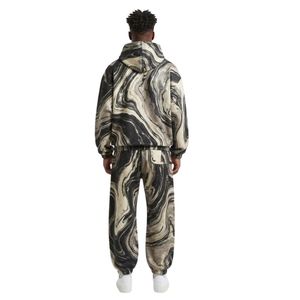 Custom Black <b>White</b> Marble Print <b>Mens</b> Fleece Tracksuit Hoodie <b>Joggers</b> Monochrome Graphic Streetwear Two Piece Set Jackets - Product Image 2